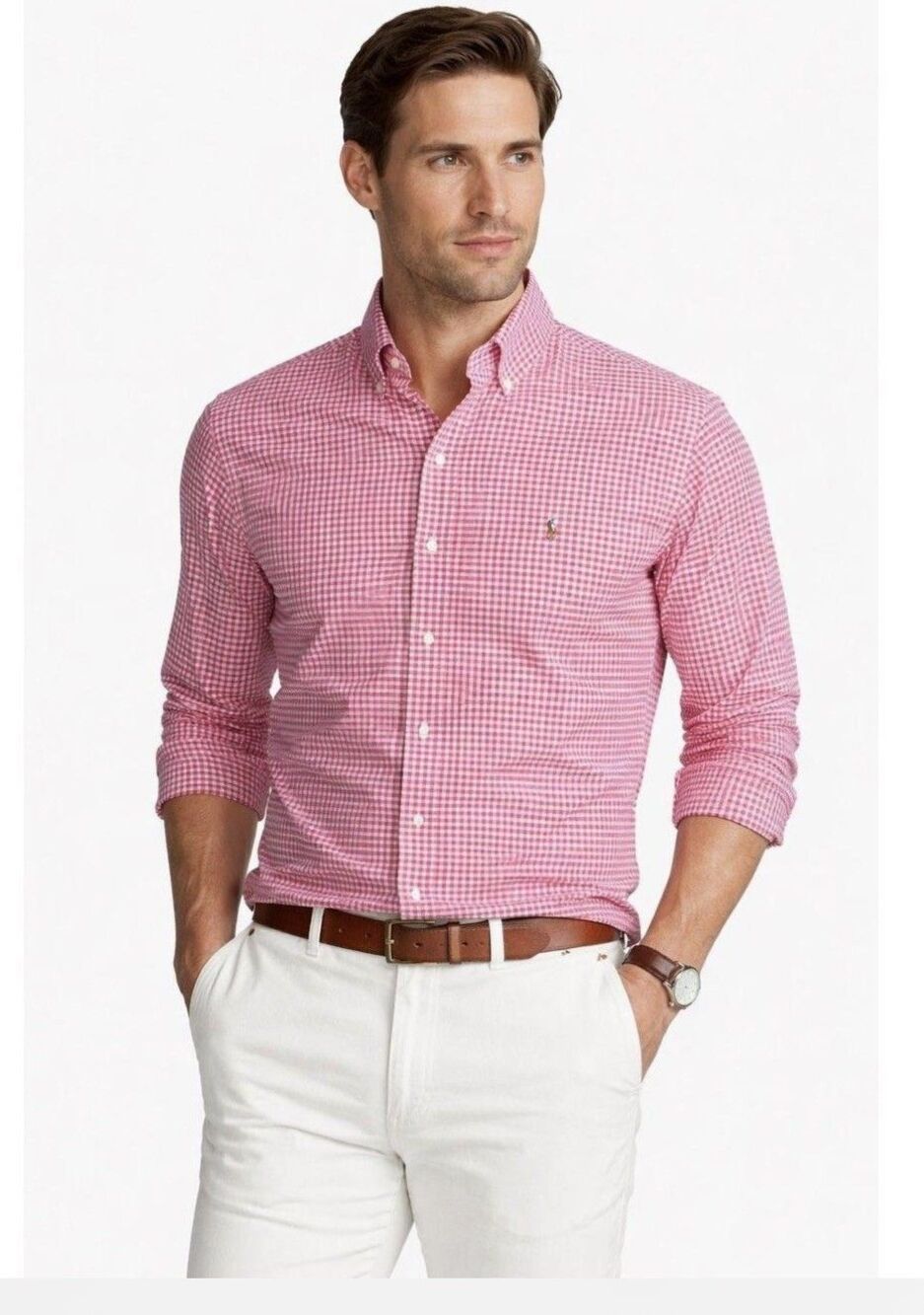 Ralph Lauren Shirt Mens  2XL Pink White Plaid Button Up Casual Comfort